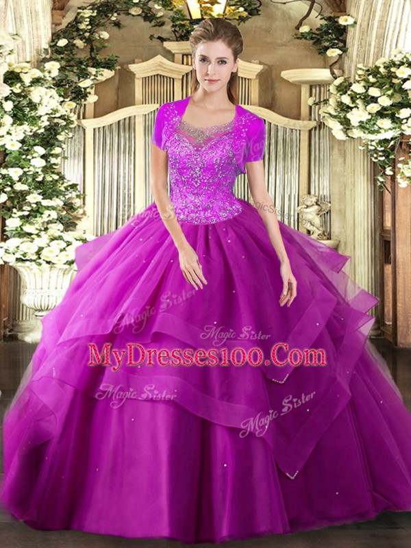 Fine Sleeveless Clasp Handle Floor Length Beading and Ruffles Quinceanera Gown