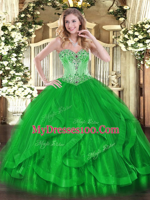 Floor Length Green Vestidos de Quinceanera Sweetheart Sleeveless Lace Up