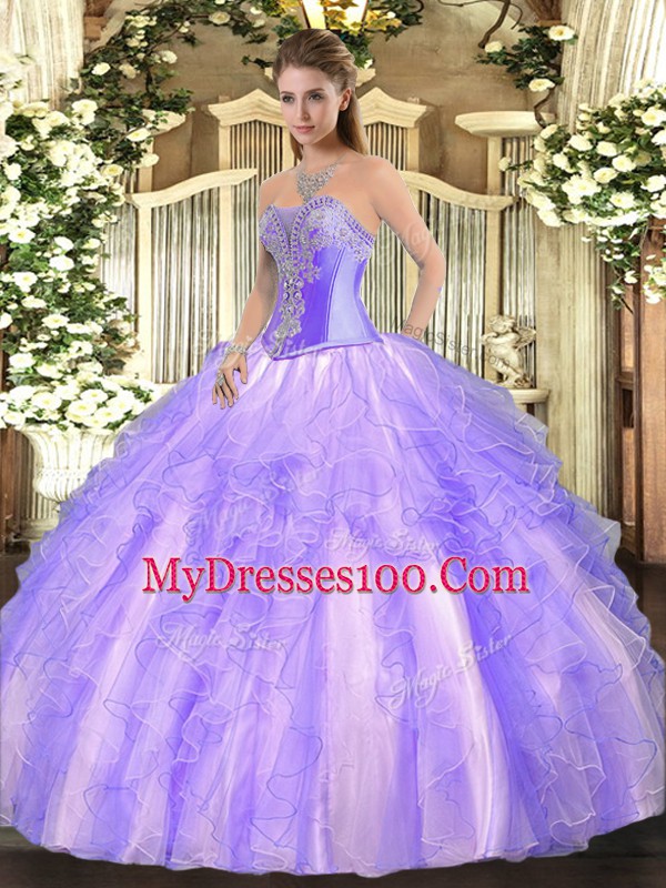 Fitting Sleeveless Beading and Ruffles Lace Up Quinceanera Dress