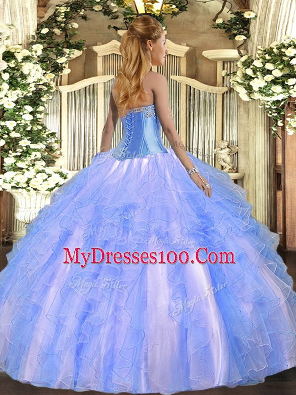 Fitting Sleeveless Beading and Ruffles Lace Up Quinceanera Dress