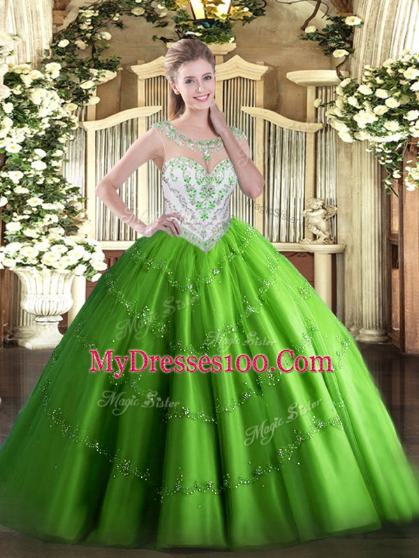 Cheap Beading and Appliques Quince Ball Gowns Zipper Sleeveless Floor Length