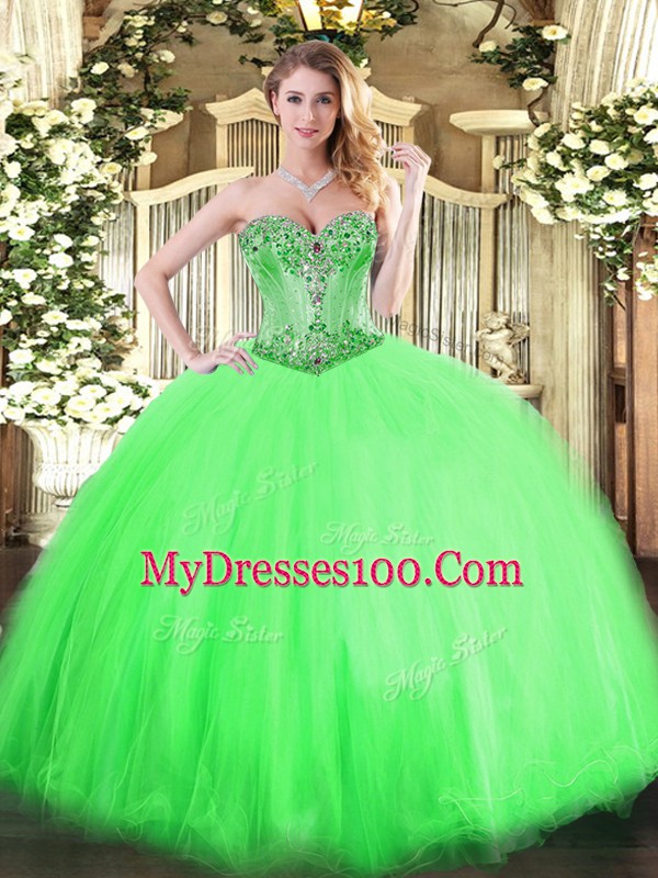 Sleeveless Lace Up Floor Length Beading Sweet 16 Dress