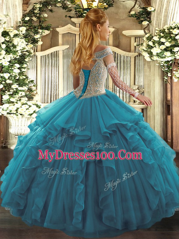 Fancy Off The Shoulder Sleeveless Lace Up Sweet 16 Dress Eggplant Purple Tulle