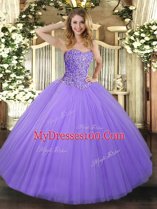Amazing Tulle Sleeveless Floor Length Quinceanera Dress and Beading