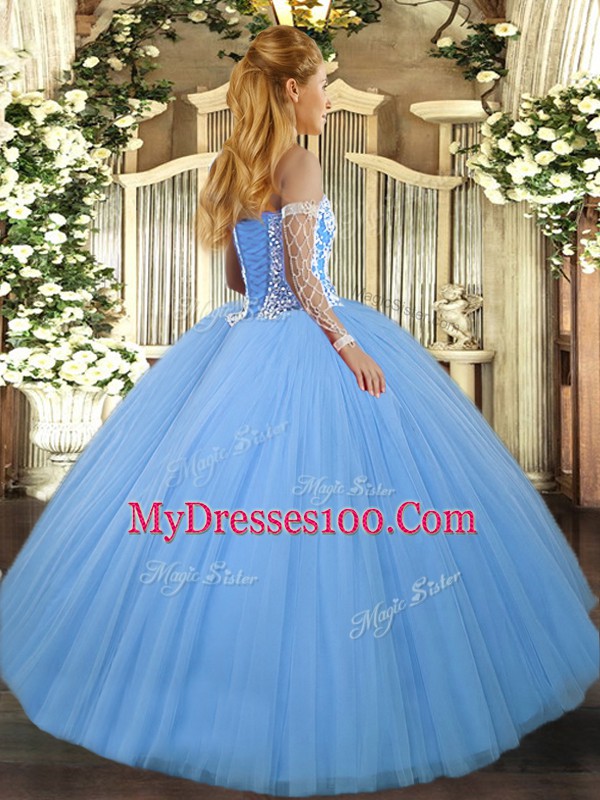 Amazing Tulle Sleeveless Floor Length Quinceanera Dress and Beading