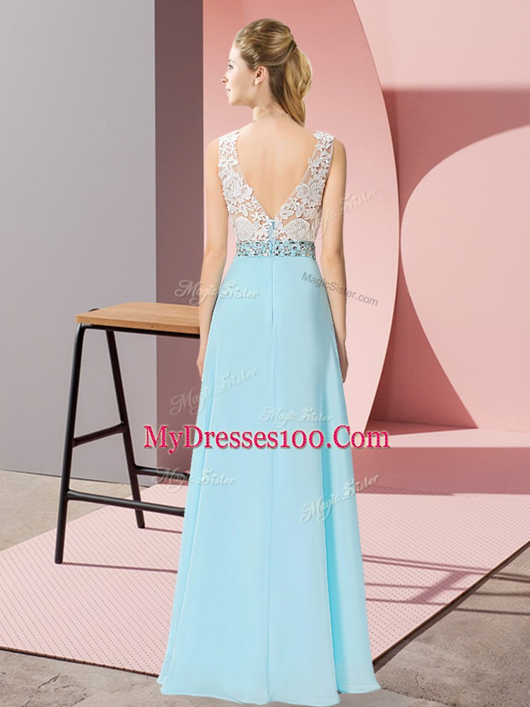 Yellow Green Sleeveless Floor Length Beading Backless Prom Party Dress