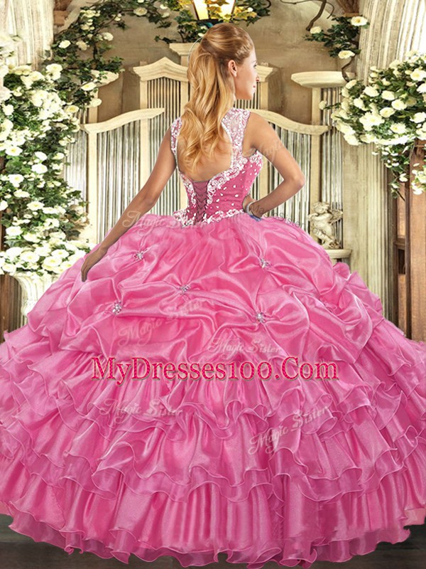 Fantastic Ball Gowns Ball Gown Prom Dress Aqua Blue Straps Organza Sleeveless Floor Length Lace Up