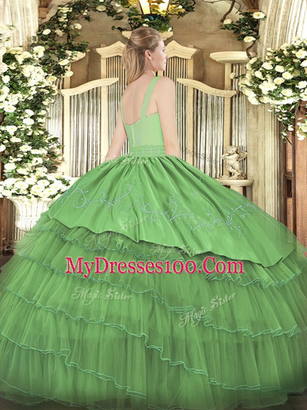 Excellent Teal Straps Neckline Beading and Embroidery and Ruffled Layers Quinceanera Dress Sleeveless Zipper