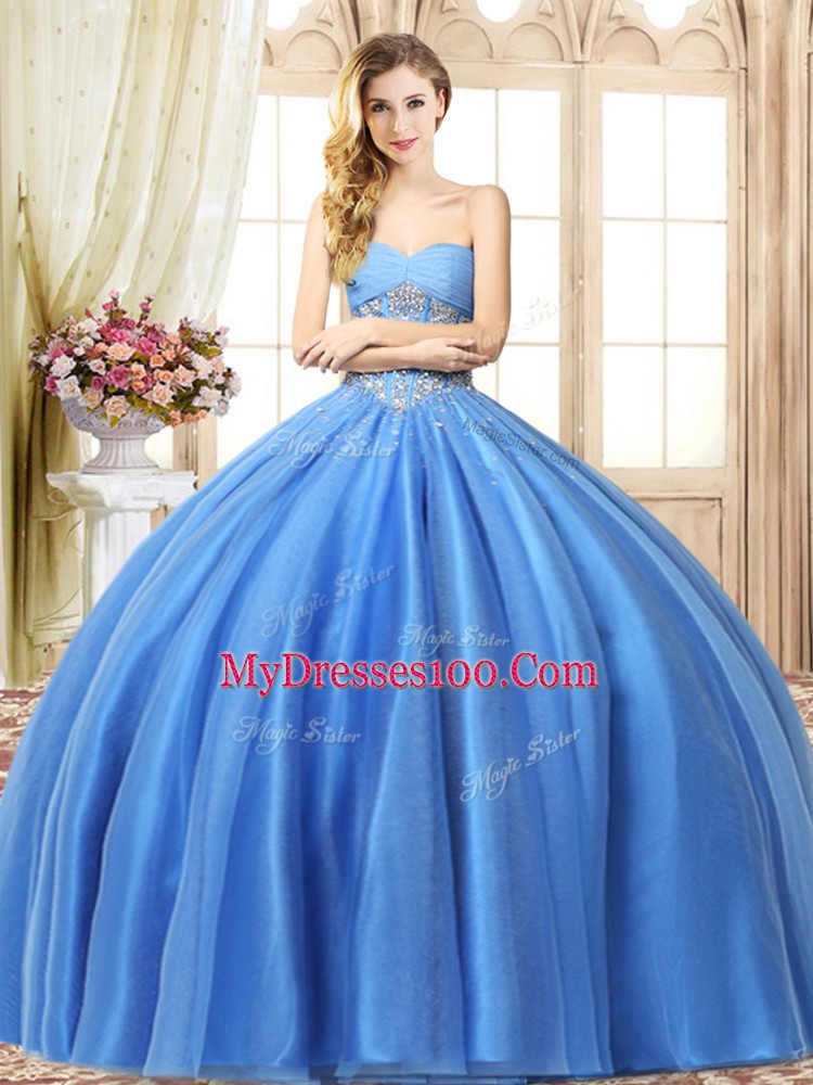 Extravagant Floor Length Lace Up Sweet 16 Dress Baby Blue for Military Ball and Sweet 16 and Quinceanera with Beading