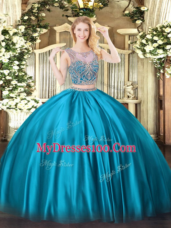 Floor Length Lace Up 15th Birthday Dress Baby Blue for Military Ball and Sweet 16 and Quinceanera with Beading