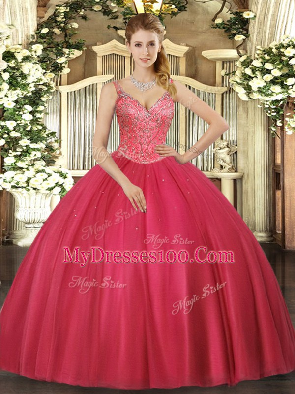 New Arrival Tulle Sleeveless Floor Length 15th Birthday Dress and Beading