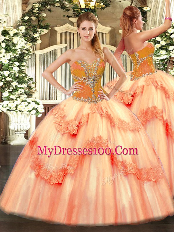 Tulle Sleeveless Floor Length Ball Gown Prom Dress and Beading