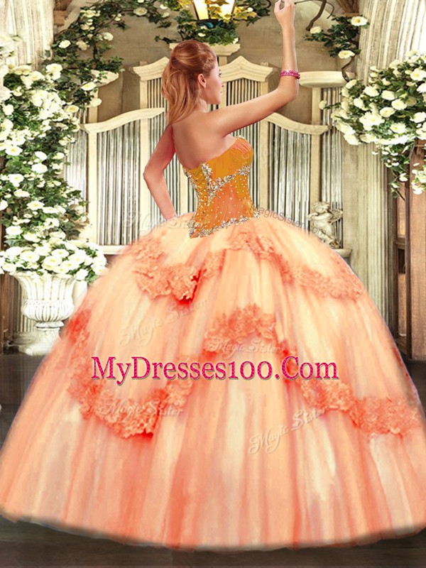 Tulle Sleeveless Floor Length Ball Gown Prom Dress and Beading