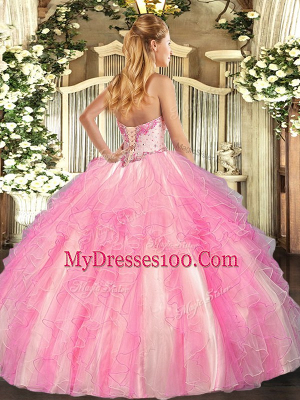 Classical Lavender Ball Gowns Beading and Ruffles Quinceanera Gown Lace Up Tulle Sleeveless Floor Length