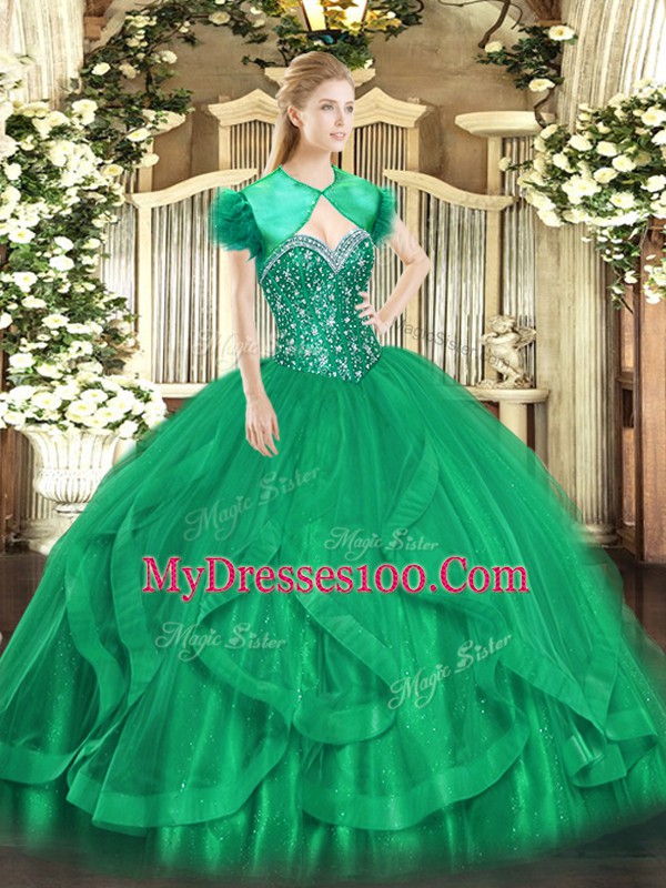Dramatic Turquoise Sweetheart Lace Up Beading and Ruffles Quinceanera Dresses Sleeveless