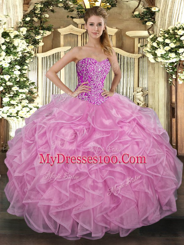 Glittering Sleeveless Beading and Ruffles Lace Up 15 Quinceanera Dress