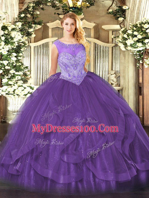 Enchanting Sleeveless Beading and Ruffles Lace Up 15th Birthday Dress