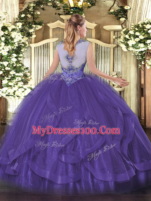 Enchanting Sleeveless Beading and Ruffles Lace Up 15th Birthday Dress