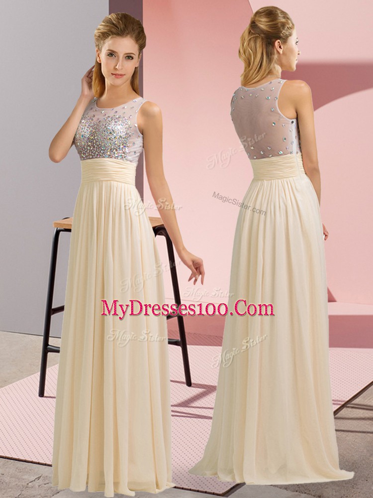 Fantastic Floor Length Champagne Prom Dress Chiffon Sleeveless Beading