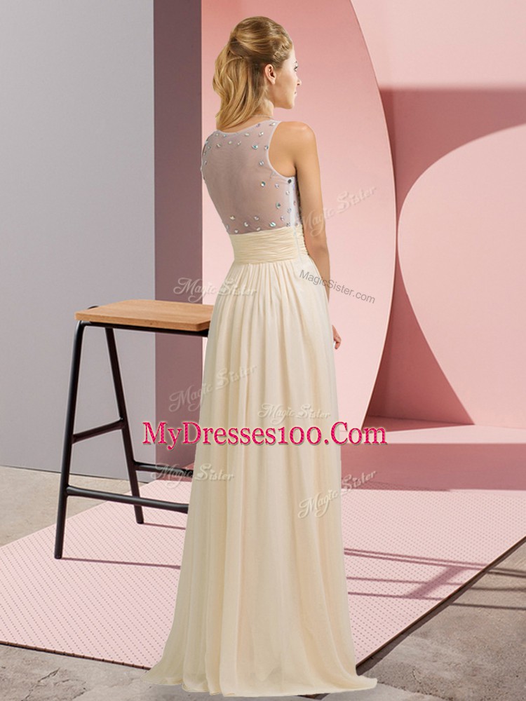 Fantastic Floor Length Champagne Prom Dress Chiffon Sleeveless Beading