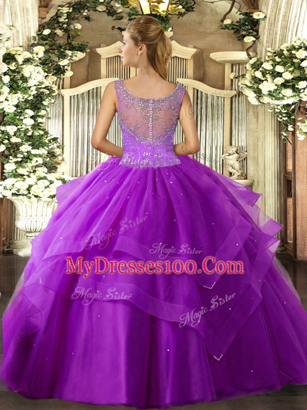 Graceful Hot Pink Clasp Handle 15th Birthday Dress Beading and Ruffles Sleeveless Floor Length
