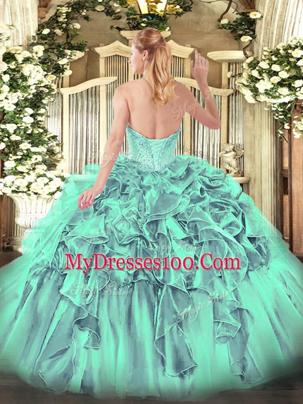 Spectacular Sweetheart Sleeveless Quinceanera Dress Floor Length Beading and Ruffles Lilac Organza