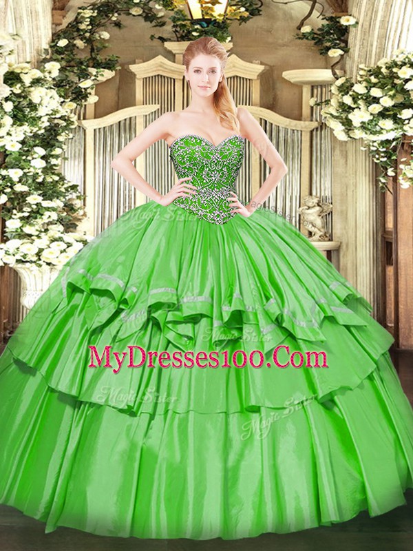 Sleeveless Organza and Taffeta Lace Up Quinceanera Dress for Military Ball and Sweet 16 and Quinceanera