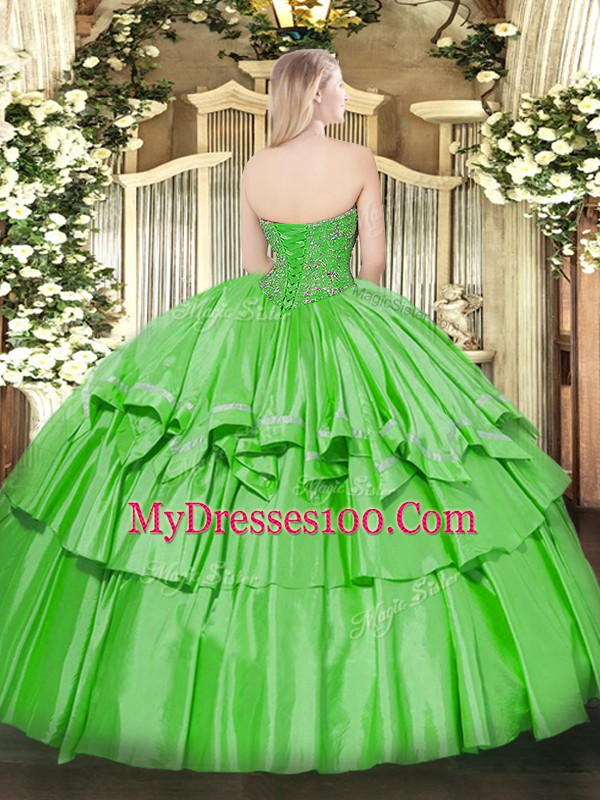 Sleeveless Organza and Taffeta Lace Up Quinceanera Dress for Military Ball and Sweet 16 and Quinceanera