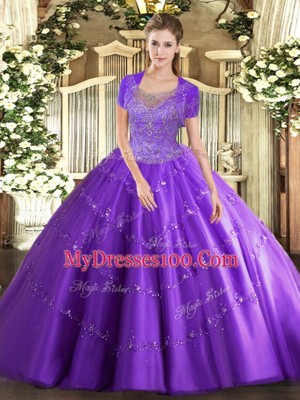 Free and Easy Floor Length Lavender 15 Quinceanera Dress Scoop Sleeveless Clasp Handle