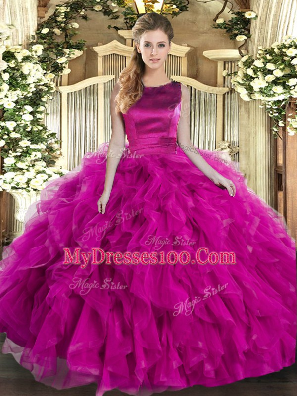 Customized Sleeveless Lace Up Floor Length Ruffles Sweet 16 Dress