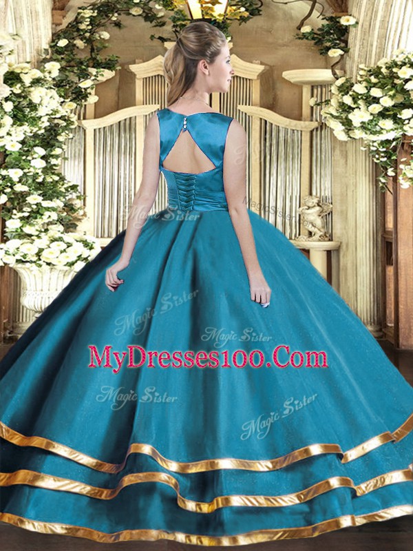 Beautiful Scoop Sleeveless Quinceanera Gown Floor Length Ruffled Layers Fuchsia Tulle