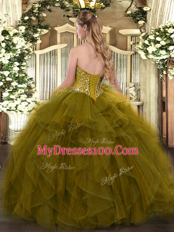 Inexpensive Green Tulle Lace Up Sweetheart Sleeveless Floor Length Quinceanera Gown Beading