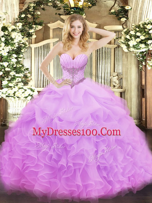 Vintage Sweetheart Sleeveless Lace Up Quinceanera Dress Lilac Organza