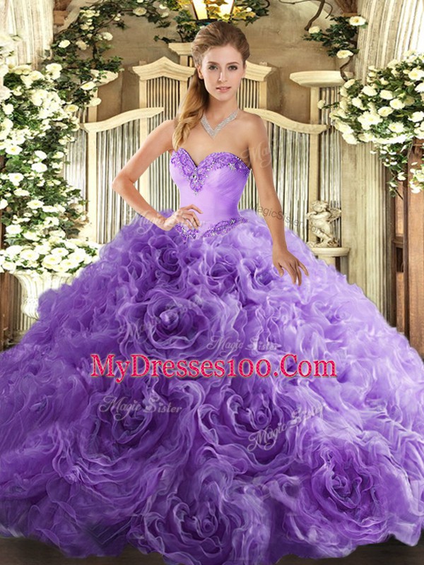 Graceful Lavender Sweetheart Lace Up Beading Quince Ball Gowns Sleeveless