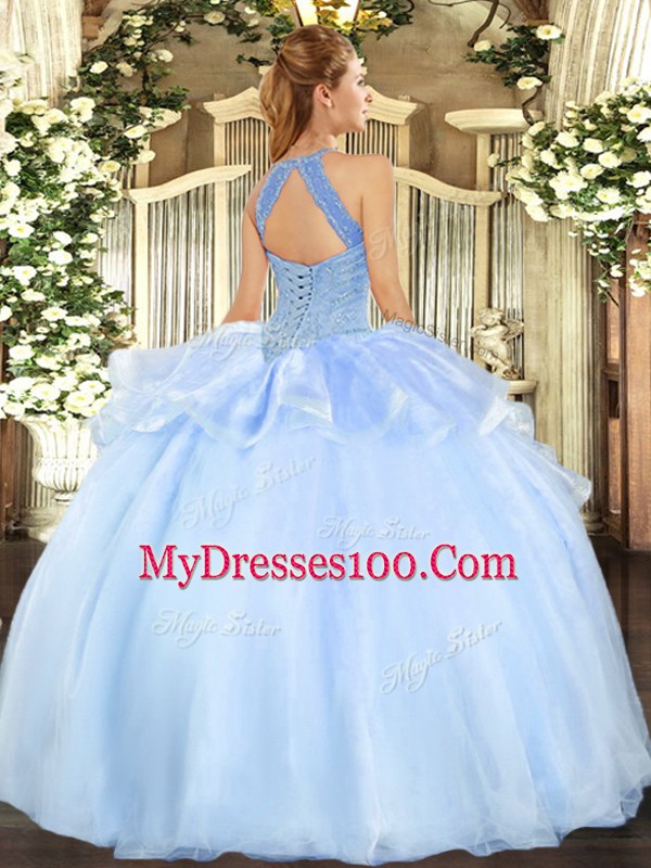 Fantastic Organza Sleeveless Floor Length 15 Quinceanera Dress and Beading