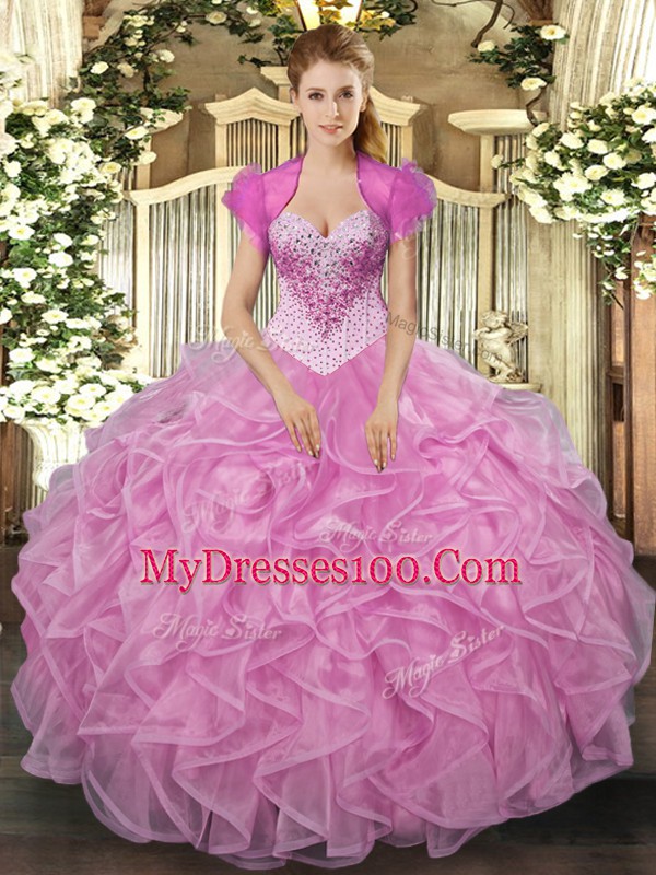 Organza Sleeveless Floor Length 15th Birthday Dress and Beading and Ruffles