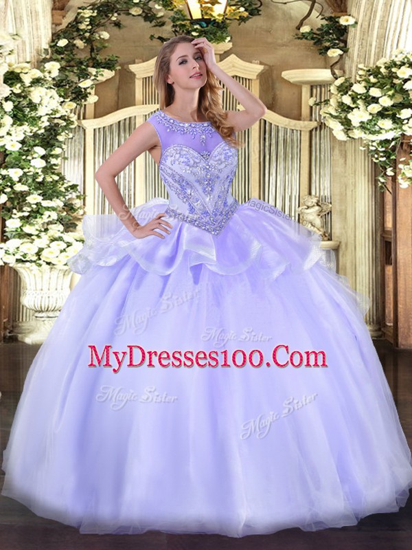Glamorous Scoop Sleeveless Zipper Quinceanera Dress Lavender Organza
