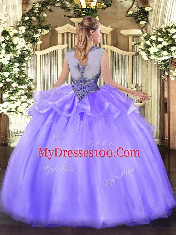 Glamorous Scoop Sleeveless Zipper Quinceanera Dress Lavender Organza