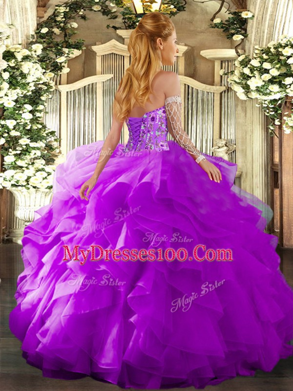 Sweet Sleeveless Lace Up Floor Length Embroidery and Ruffles Quinceanera Gowns