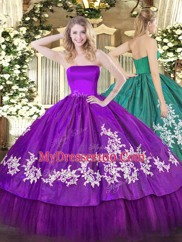 Superior Purple Zipper Strapless Embroidery Sweet 16 Quinceanera Dress Organza and Taffeta Sleeveless