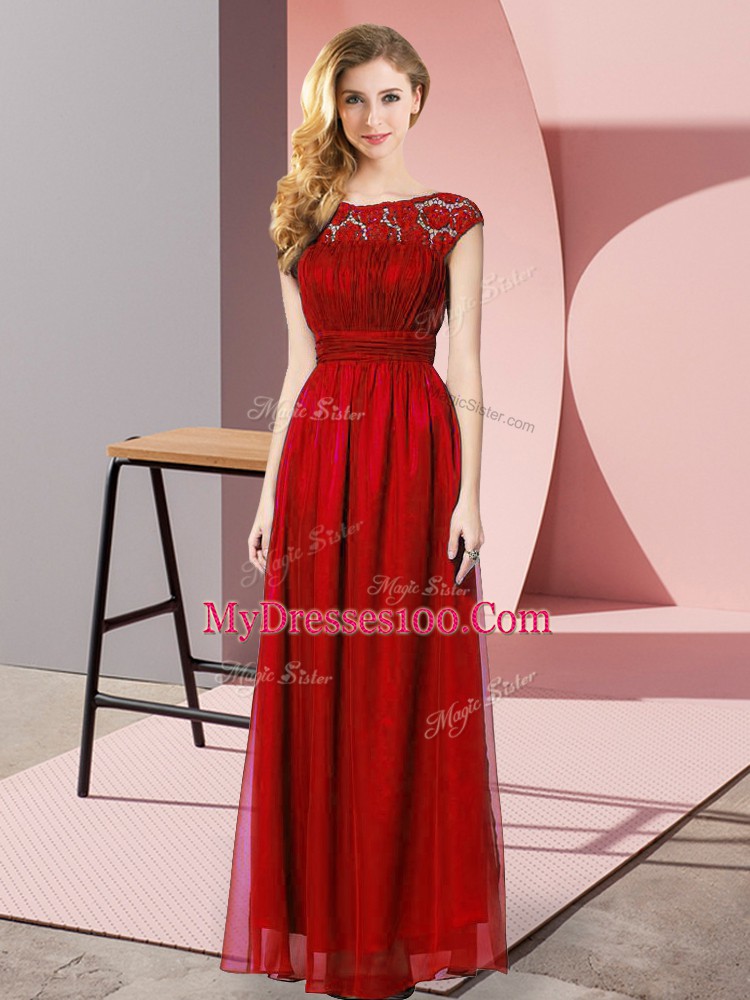 Dynamic Floor Length Zipper Wine Red for Prom and Party with Lace
