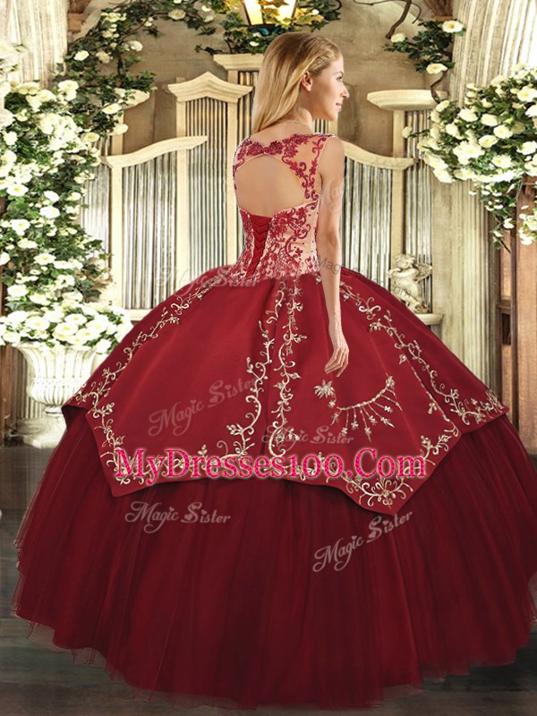 Scoop Cap Sleeves Satin and Tulle Quinceanera Gown Beading and Embroidery Lace Up