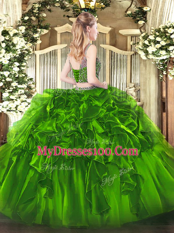 Fuchsia Sleeveless Organza Lace Up Vestidos de Quinceanera for Military Ball and Sweet 16 and Quinceanera