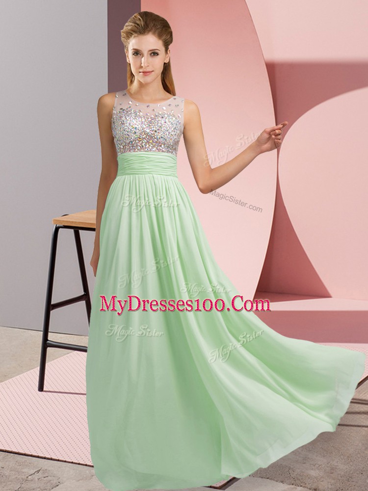 Apple Green Side Zipper Scoop Beading Homecoming Dress Chiffon Sleeveless