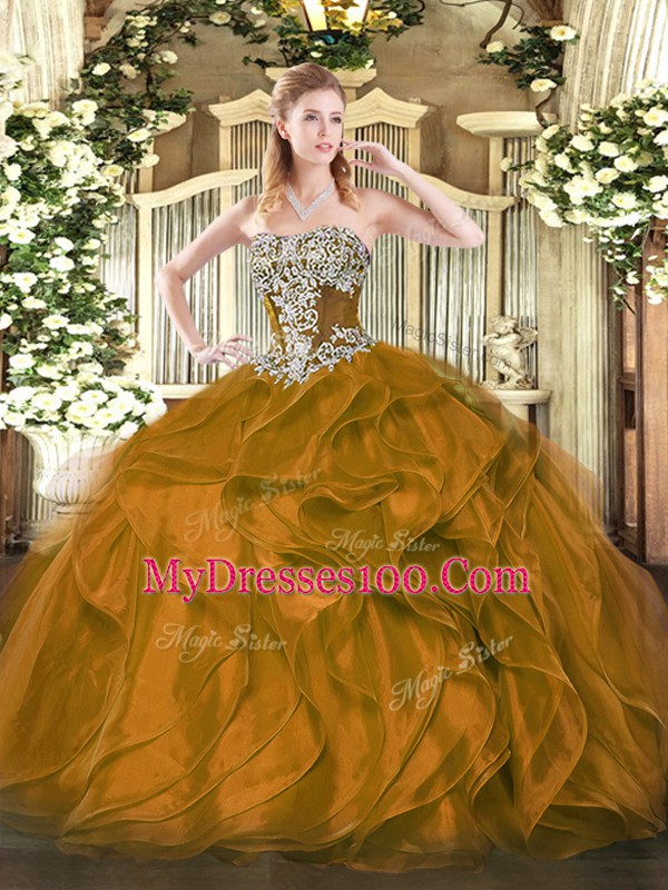 Sleeveless Lace Up Floor Length Beading and Ruffles 15th Birthday Dress