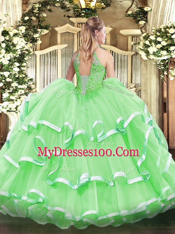 Fancy Halter Top Lace Up Beading and Ruffles Vestidos de Quinceanera Sleeveless