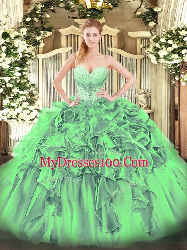 Best Sleeveless Beading and Ruffles Floor Length Quinceanera Dress