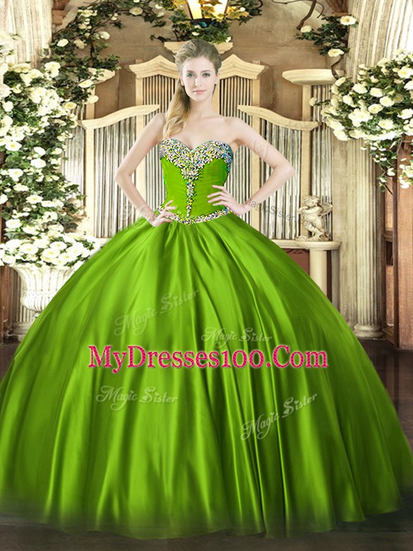 Glorious Ball Gowns Sweetheart Sleeveless Satin Floor Length Lace Up Beading Sweet 16 Dresses
