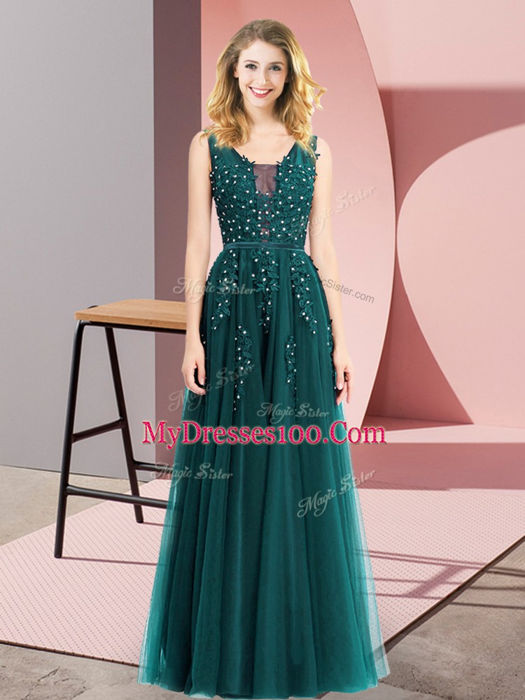 Lovely Square Sleeveless Tulle Homecoming Dress Beading and Appliques Backless