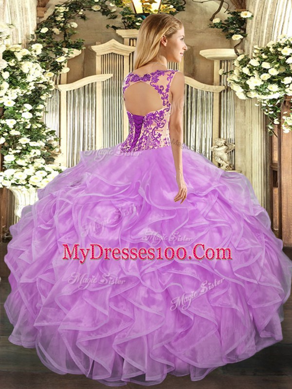 Eye-catching Cap Sleeves Beading and Appliques and Ruffles Lace Up Quinceanera Gowns